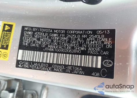 2013 Lexus Es 350 from USA, damaged, VIN JTHBK1GG9D2062890